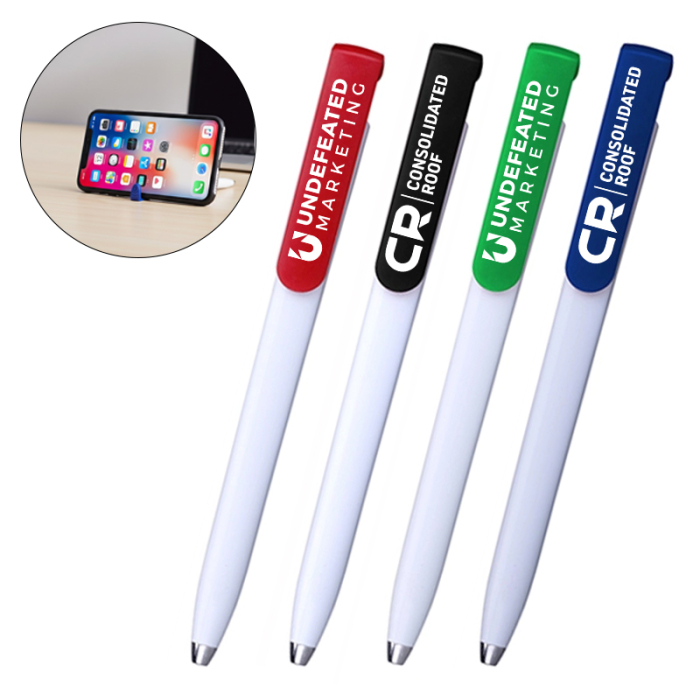 Imprinted Click Action Ballpoint Pens with Phone Holder