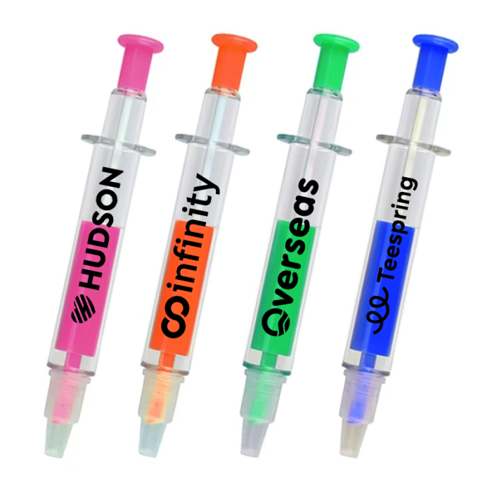 Custom Pen and Syringe Shape Highlighter Combo Markers