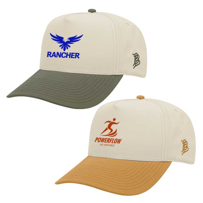 Customized Branded Bills Bare Curved Two-Tone Canvas Caps