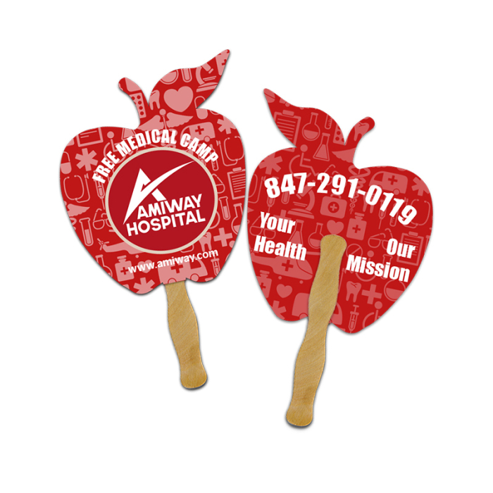 5x5 Inch Customized Apple Shape Full Color Double Sided Mini Hand Fans - 16 pt
