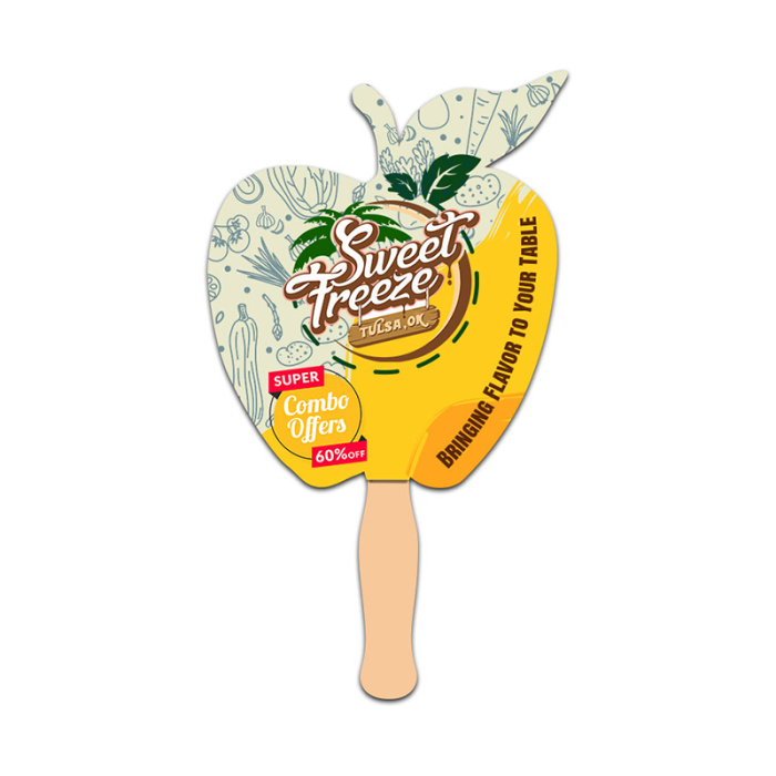 5x5 Inch Custom Printed Apple Shape Full Color One Sided Mini Hand Fans - 16 pt