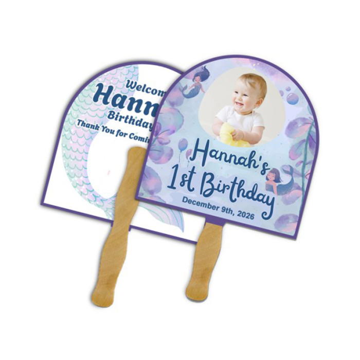 5x5 Inch Custom Arch Shape Full Color Double Sided Mini Hand Fans - 16 pt