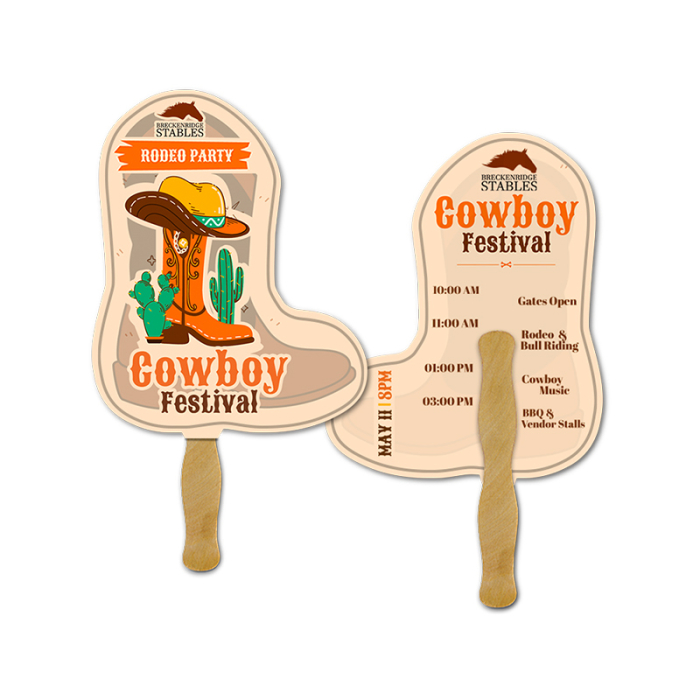 5x5 Inch Promotional Boot Shape Full Color Double Sided Mini Hand Fans - 16 pt