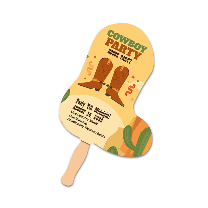 5x5 Inch Customized Boot Shape Full Color One Sided Mini Hand Fans - 16 pt
