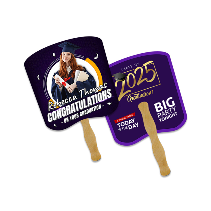 5x5 Inch Imprinted Bread Shape Full Color Double Sided Mini Hand Fans - 16 pt