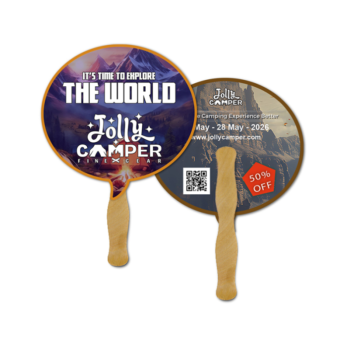 5x5 Inch Custom Bubble Shape Full Color Double Sided Mini Hand Fans - 16 pt