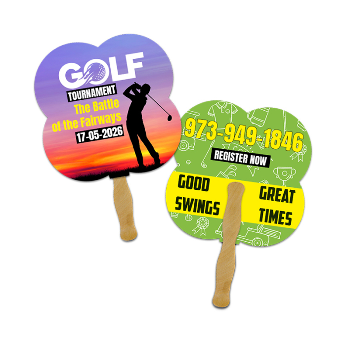 5x5 Inch Promotional Clover 2 Shape Full Color Double Sided Mini Hand Fans - 16 pt