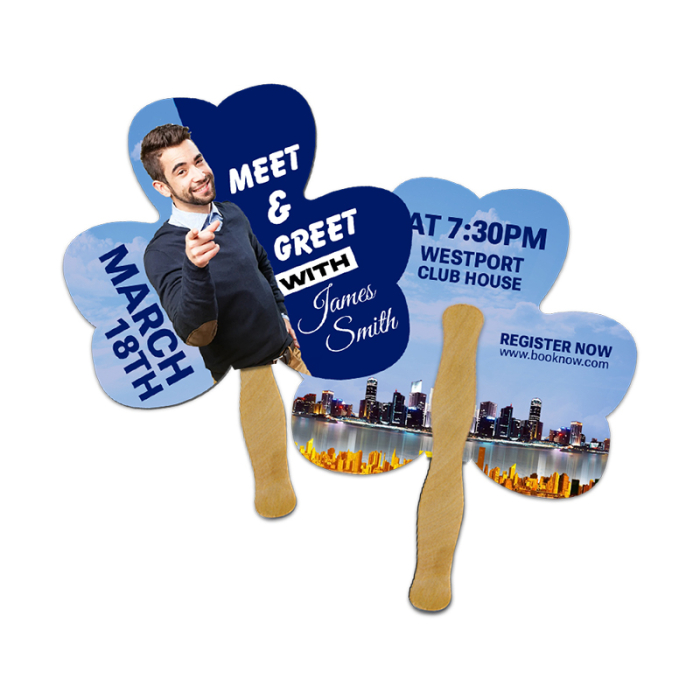 5x5 Inch Custom Printed Clover 3 Shape Full Color Double Sided Mini Hand Fans - 16 pt