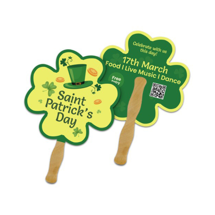 5x5 Inch Personalized Clover Shape Full Color Double Sided Mini Hand Fans - 16 pt