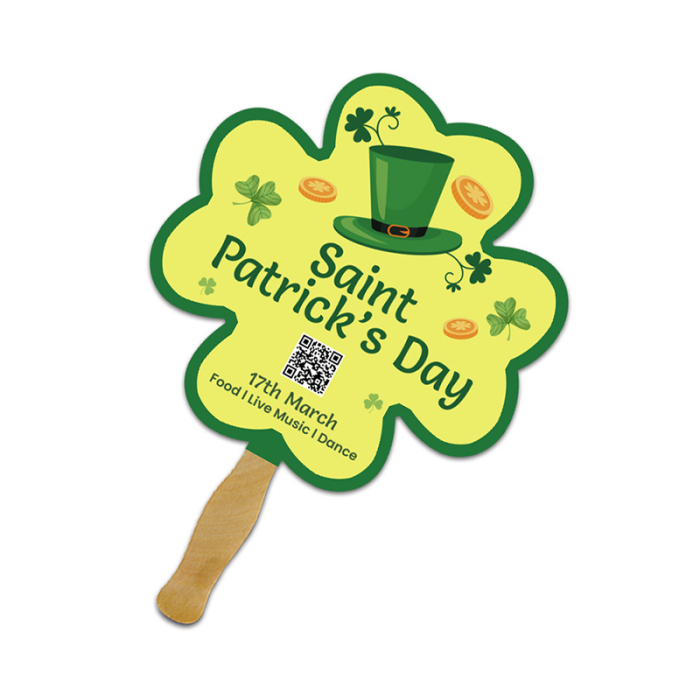 5x5 Inch Promotional Clover Shape Full Color One Sided Mini Hand Fans - 16 pt