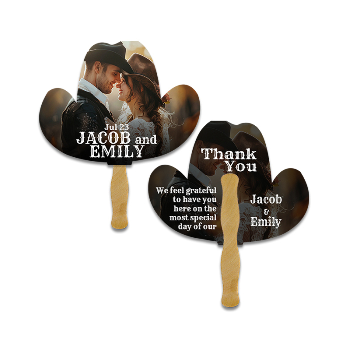 5x5 Inch Customized Cowboy Hat Shape Full Color Double Sided Mini Hand Fans - 16 pt