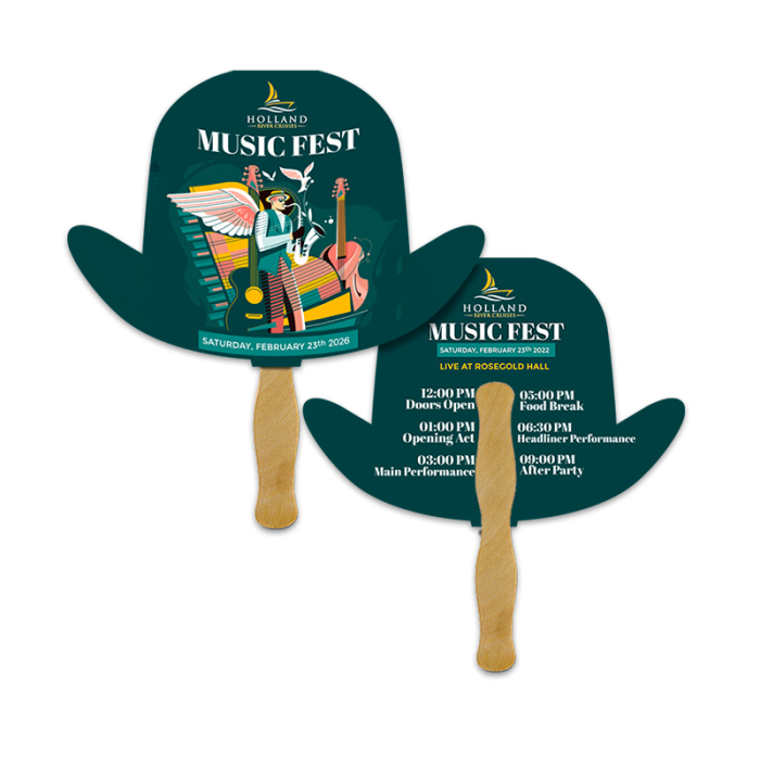 5x5 Inch Custom Derby Hat Shape Full Color Double Sided Mini Hand Fans - 16 pt