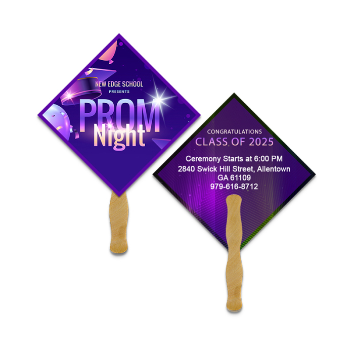 5x5 Inch Personalized Diamond Shape Full Color Double Sided Mini Hand Fans - 16 pt