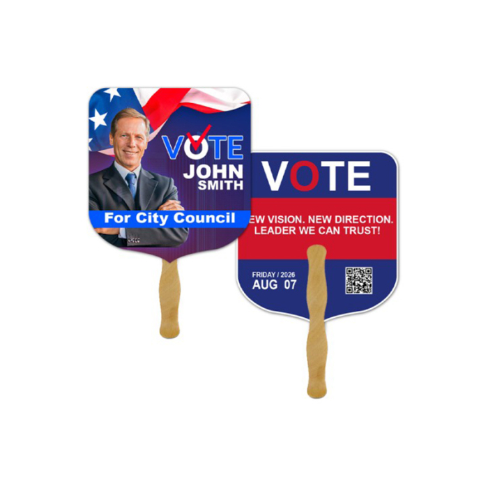 5x5 Inch Personalized Elect Shape Full Color Double Sided Mini Hand Fans - 16 pt