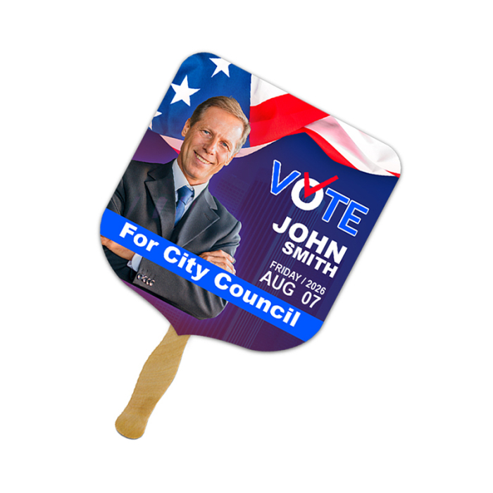 5x5 Inch Customized Elect Shape Full Color One Sided Mini Hand Fans - 16 pt