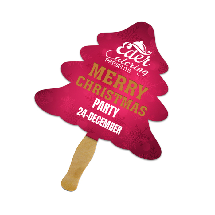 5x5 Inch Custom Printed Evergreen Shape Full Color One Sided Mini Hand Fans - 16 pt
