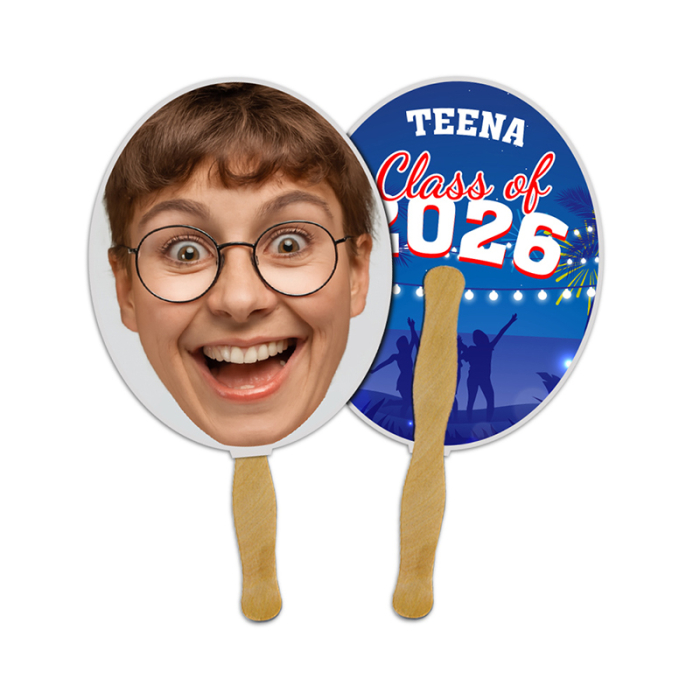 5x5 Inch Personalized Face Cutout Full Color Double Sided Mini Hand Fans - 16 pt