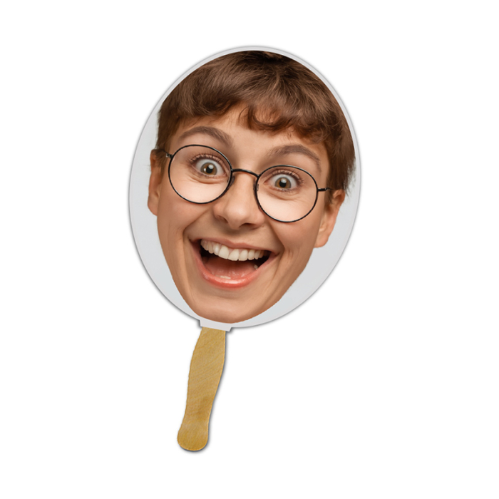 5x5 Inch Customized Face Cutout Full Color One Sided Mini Hand Fans - 16 pt