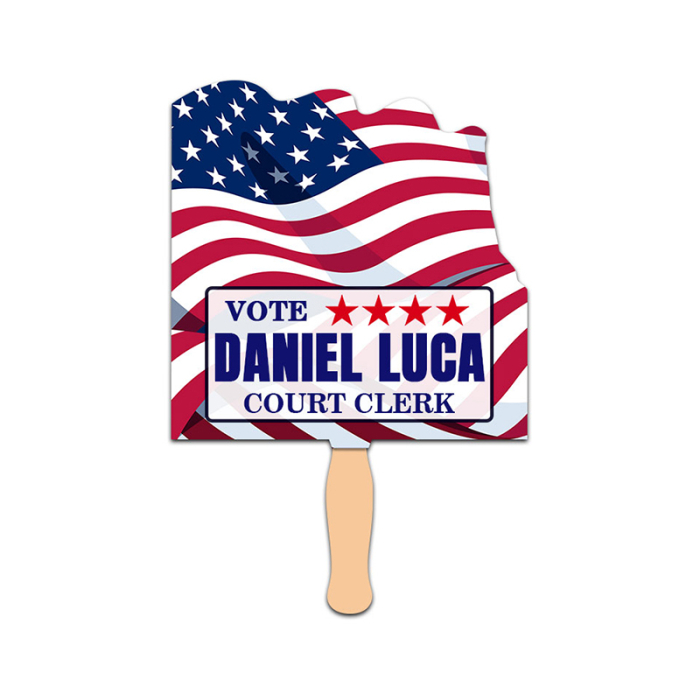 5x5 Inch Promotional Flag Shape Full Color One Sided Mini Hand Fans - 16 pt