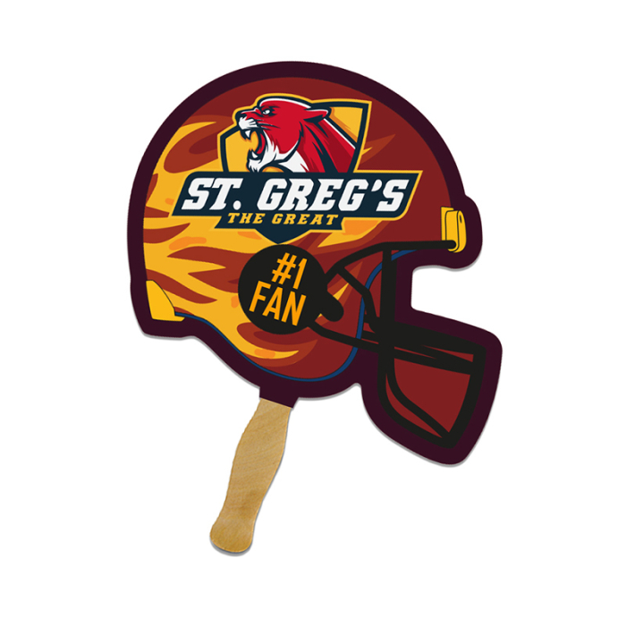 5x5 Inch Custom Football Helmet Shape Full Color One Sided Mini Hand Fans - 16 pt