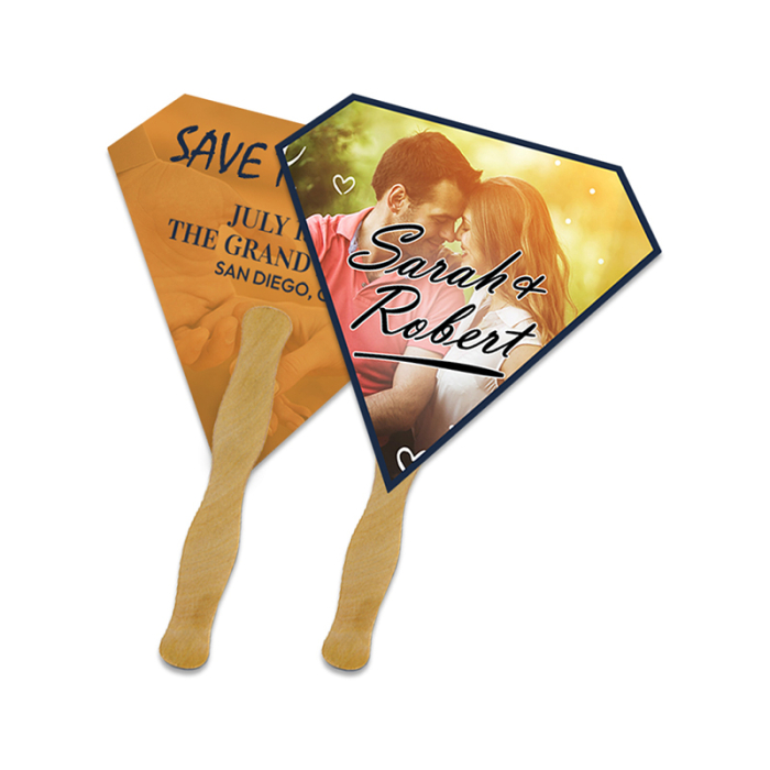 5x5 Inch Customized Gem Shape Full Color Double Sided Mini Hand Fans - 16 pt