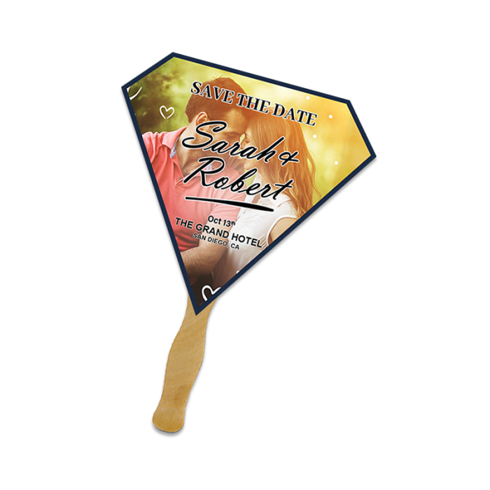 5x5 Inch Personalized Gem Shape Full Color One Sided Mini Hand Fans - 16 pt