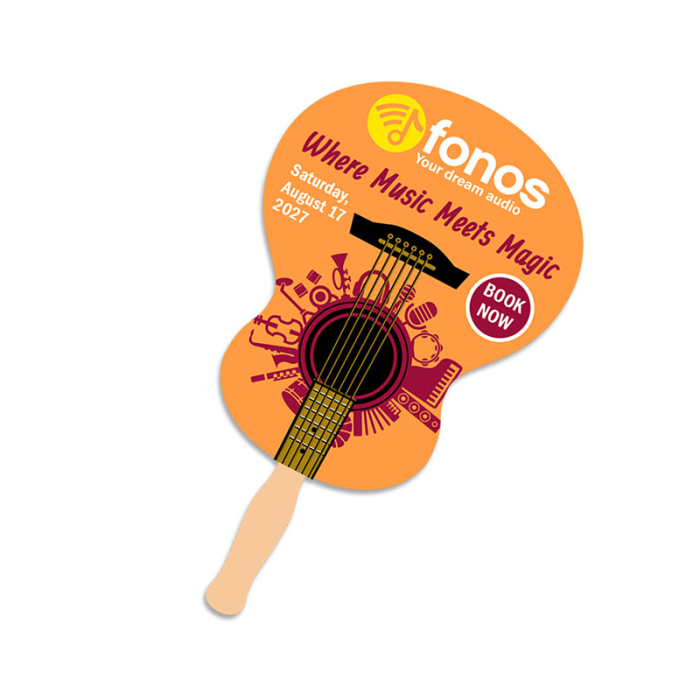 5x5 Inch Custom Printed Guitar Shape Full Color One Sided Mini Hand Fans - 16 pt