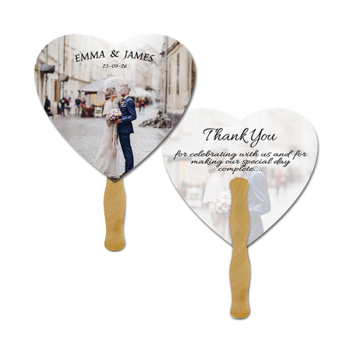 5x5 Inch Custom Printed Heart Shape Full Color Double Sided Mini Hand Fans - 16 pt