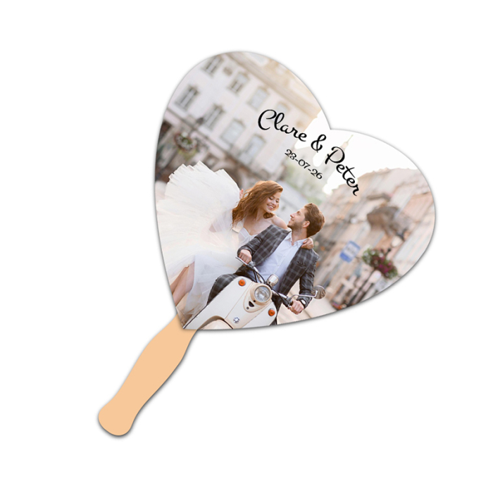 5x5 Inch Personalized Heart Shape Full Color One Sided Mini Hand Fans - 16 pt