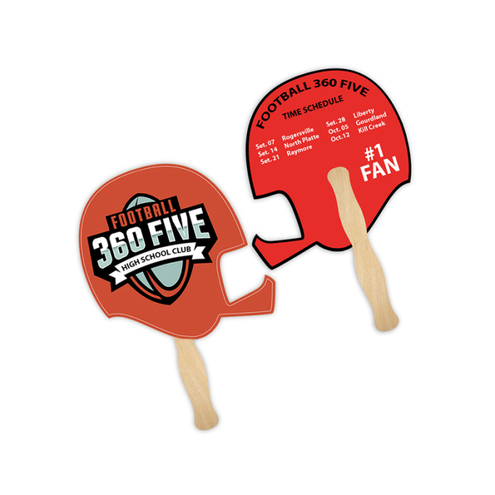 5x5 Inch Customized Helmet Shape Full Color Double Sided Mini Hand Fans - 16 pt