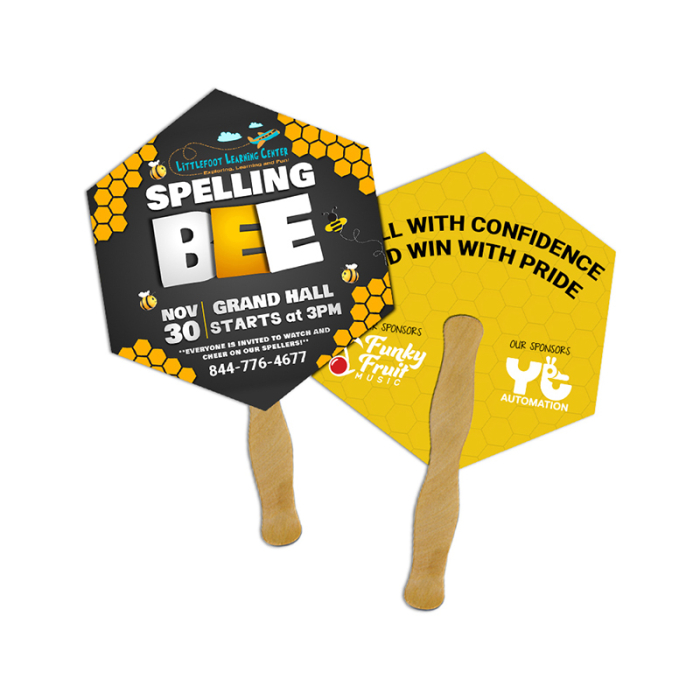 5x5 Inch Custom Printed Hexagon Shape Full Color Double Sided Mini Hand Fans - 16 pt