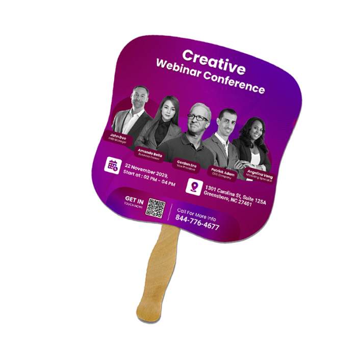 5x5 Inch Promotional Hourglass Full Color One Sided Mini Hand Fans - 16 pt