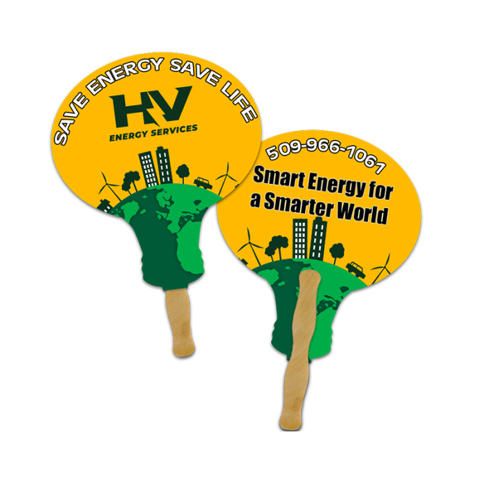 5x5 Inch Custom Lightbulb Shape Full Color Double Sided Mini Hand Fans - 16 pt