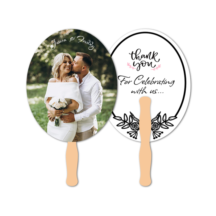 5x5 Inch Imprinted Oval Full Color Double Sided Mini Hand Fans - 16 pt