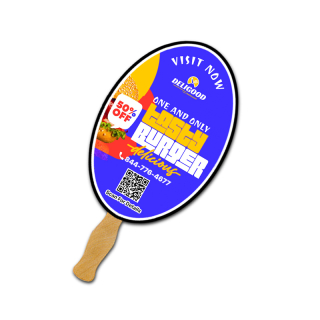 5x5 Inch Oval Full Color One Sided Mini Hand Fans - 16 pt