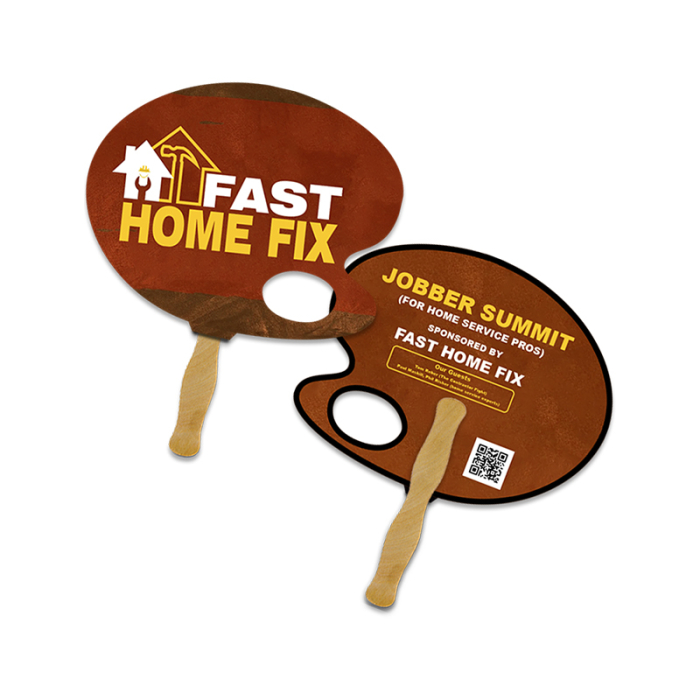 5x5 Inch Custom Printed Palette Shape Full Color Double Sided Mini Hand Fans - 16 pt