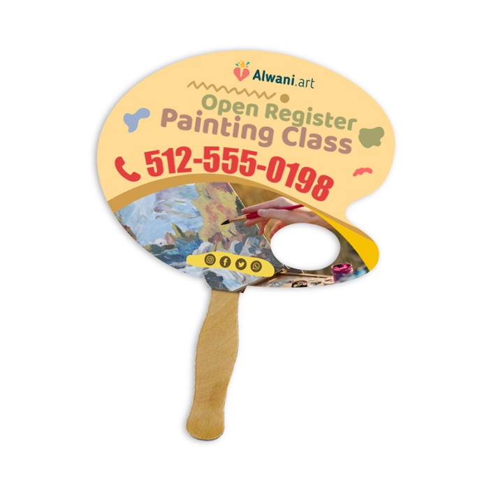 5x5 Inch Personalized Palette Shape Full Color One Sided Mini Hand Fans - 16 pt