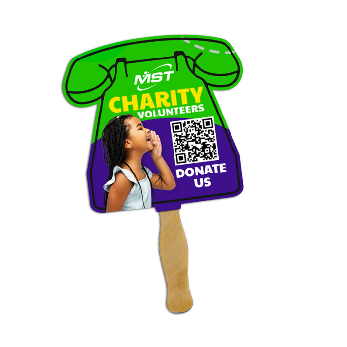 5x5 Inch Promotional Phone Shape Full Color One Sided Mini Hand Fans - 16 pt