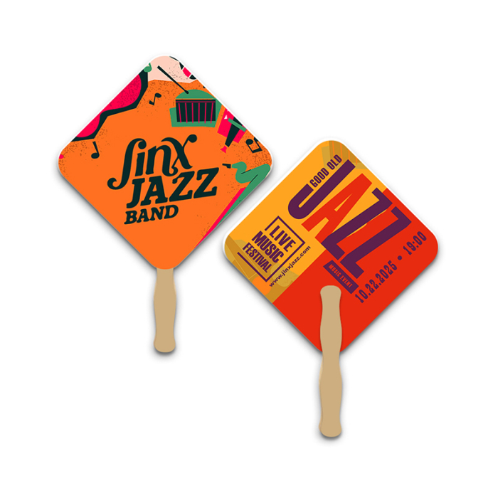 5x5 Inch Customized Rd Diamond Shape Full Color Double Sided Mini Hand Fans - 16 pt