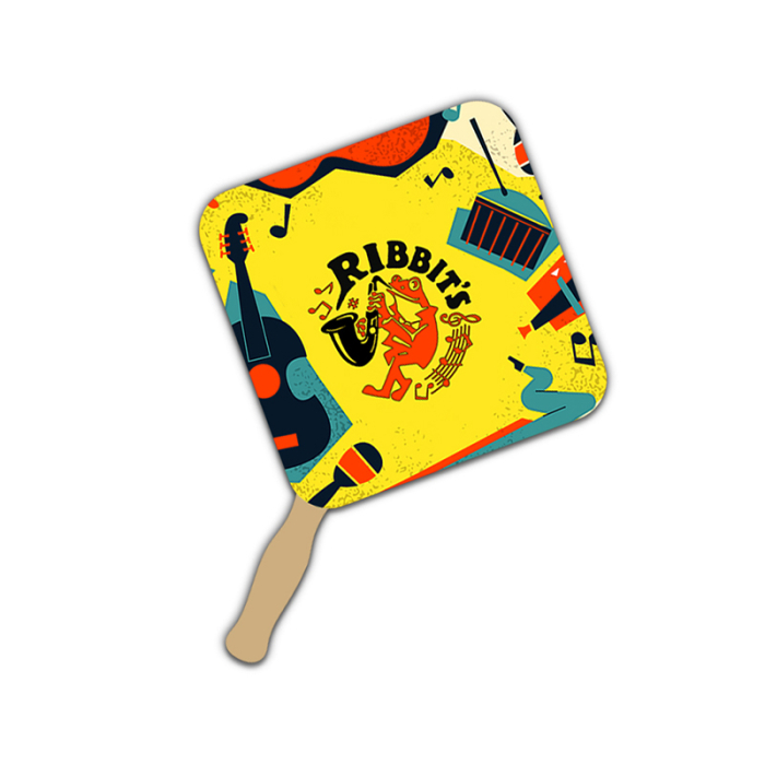 5x5 Inch Custom Printed Rd Diamond Shape Full Color One Sided Mini Hand Fans - 16 pt