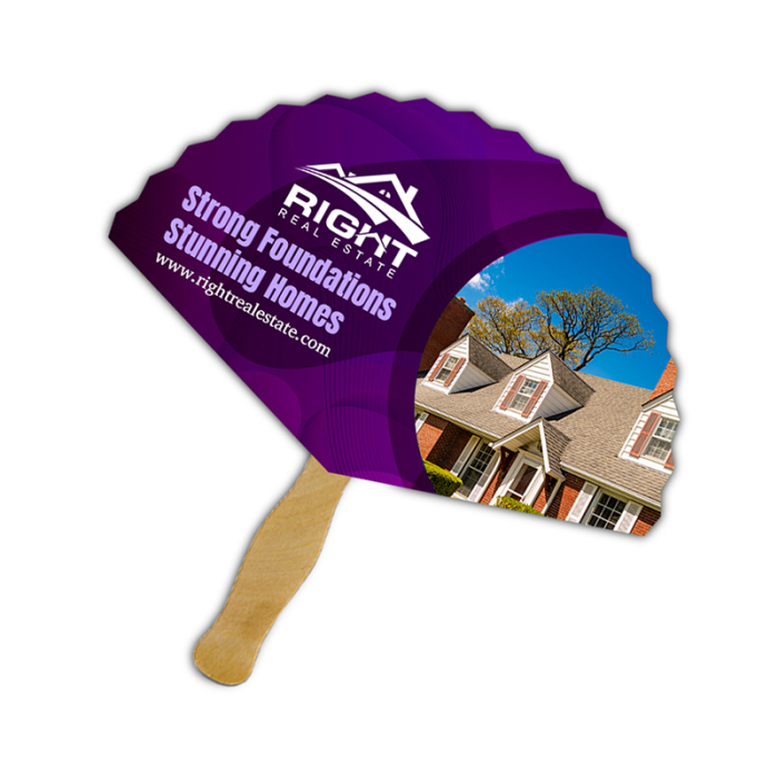 5x5 Inch Promotional Rd Triangle Shape Full Color One Sided Mini Hand Fans - 16 pt