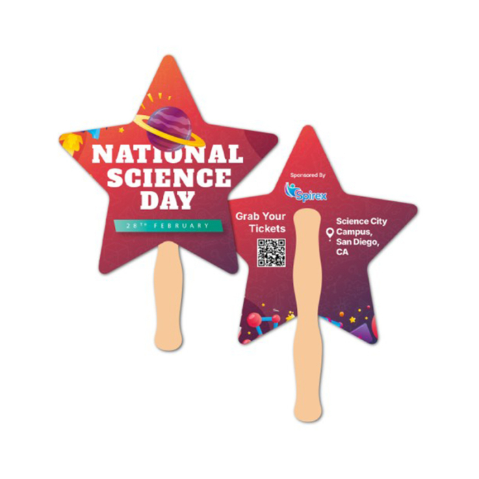 5x5 Inch Imprinted Star Shape Full Color Double Sided Mini Hand Fans - 16 pt