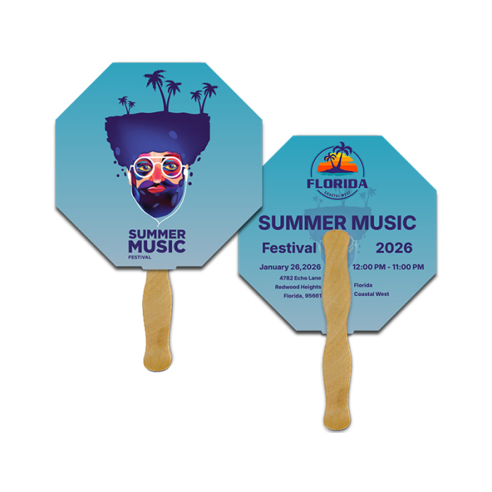 5x5 Inch Customized Stop Sign Shape Full Color Double Sided Mini Hand Fans - 16 pt