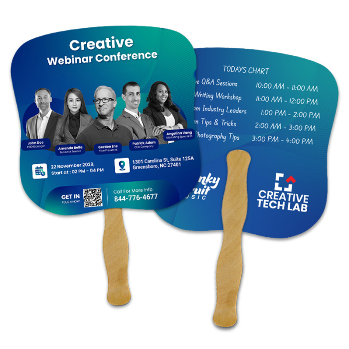 Custom Printed 7.25x7.25 Inch Hourglass Full Color Double Sided Hand Fans - 16 pt