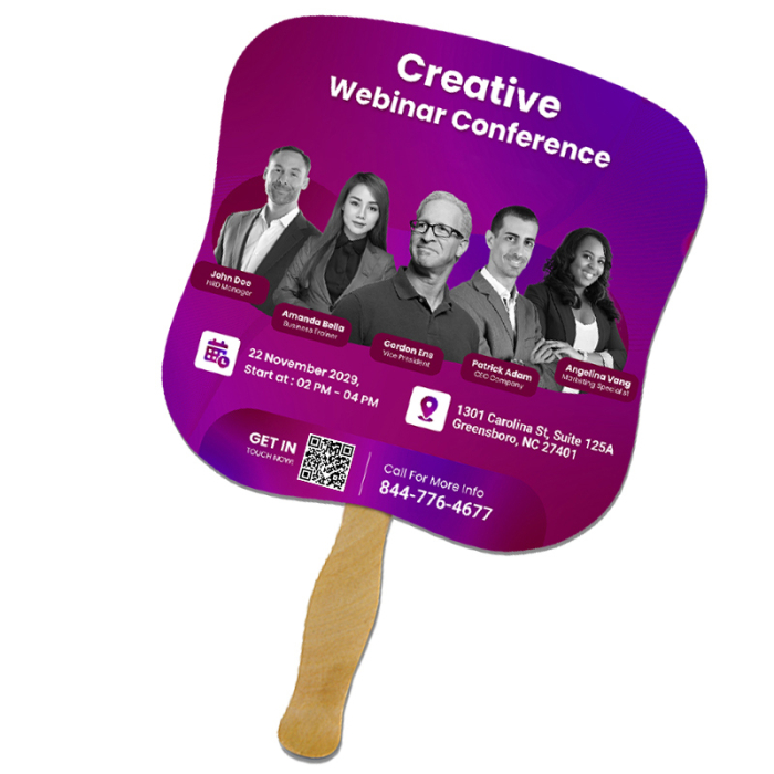 Promotional 7.25x7.25 Inch Hourglass Full Color One Sided Hand Fans - 16 pt