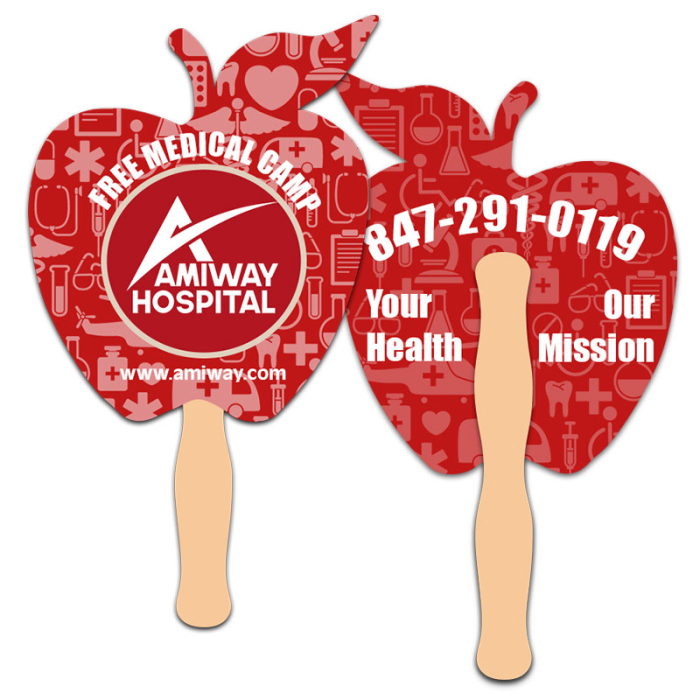 Personalized 8x8 Inch Apple Shape Full Color Double Sided Hand Fans - 16 pt