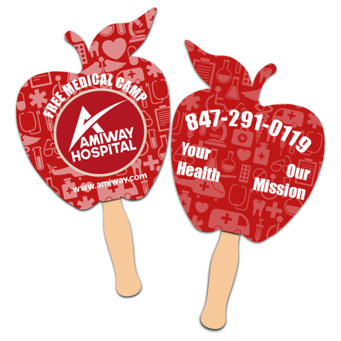 Custom Imprinted 8x8 Inch Apple Shape Full Color Sandwich Hand Fans - 14 pt