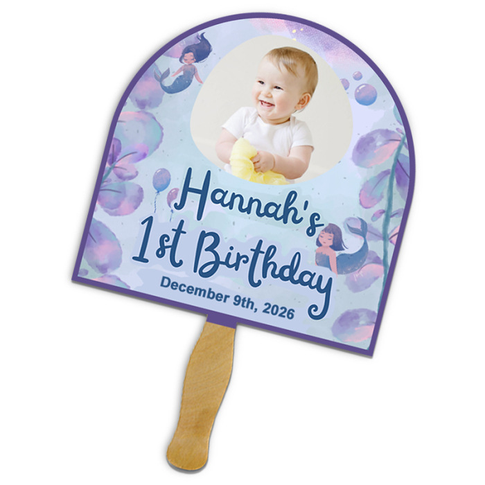 8x8 Inch Imprinted Arch Shape Full Color One Sided Hand Fans - 16 pt