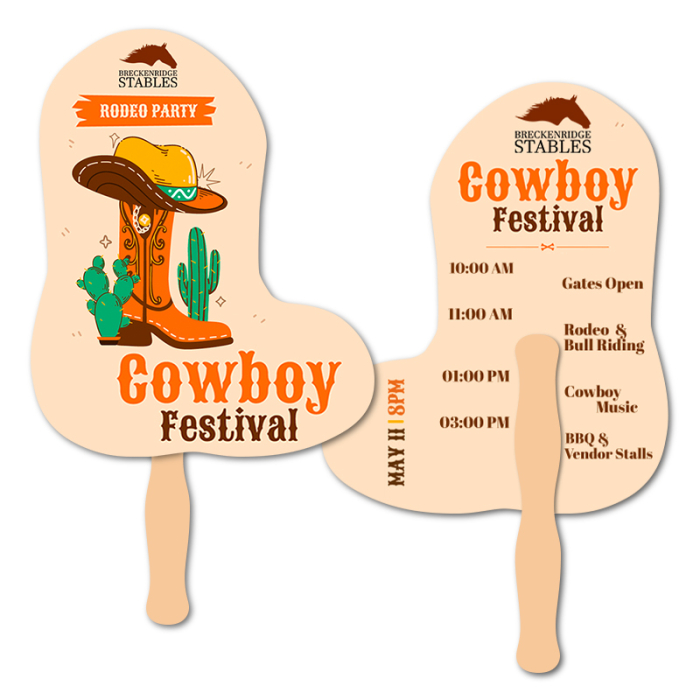 Promotional 8x8 Inch Boot Shape Full Color Double Sided Hand Fans - 16 pt