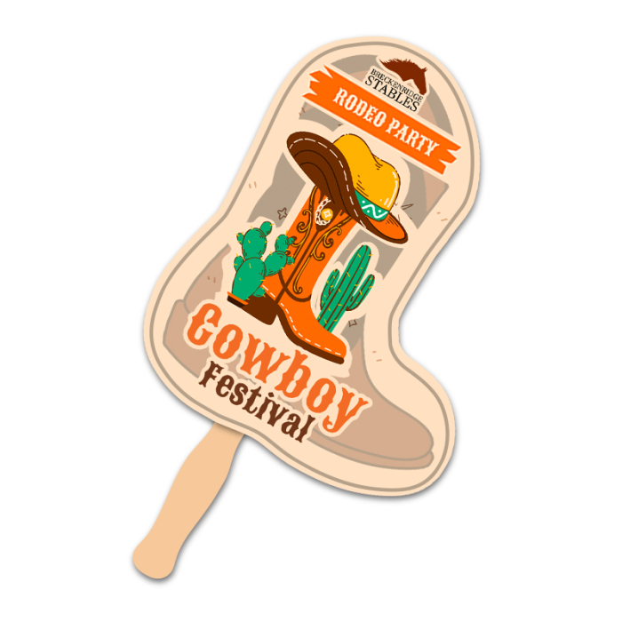 Customized 8x8 Inch Boot Shape Full Color One Sided Hand Fans - 16 pt